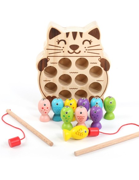 Medinis magnetinis žvejybos žaidimas "Katinėlis su žuvytėmis"