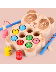 Medinis magnetinis žvejybos žaidimas "Panda su žuvytėmis"