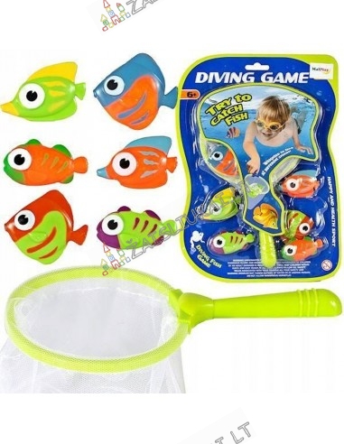 Vonios žaislas su žvejybos tinkleliu + 6 žuvys