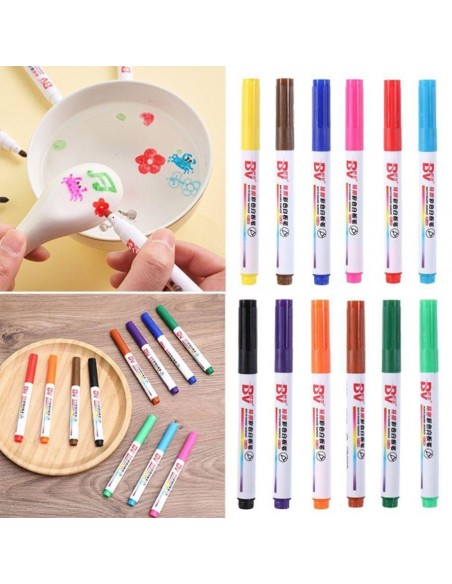 12 flomasterių su šaukštu, plūduriuojantys vandenyje piešinukai