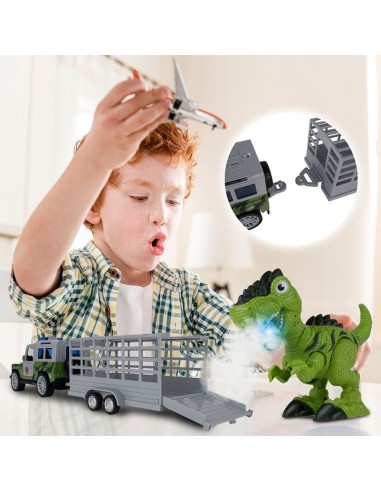 JEEP automobilis su priekaba ir dinozauru
