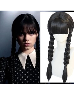 Juodų plaukų perukas vaikams "Wednesday Addams"