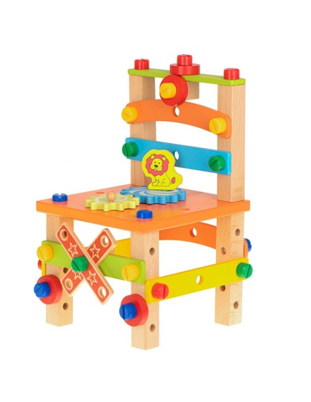 Konstrukcijų karalystė: medinis statybų rinkinys su kėdute!