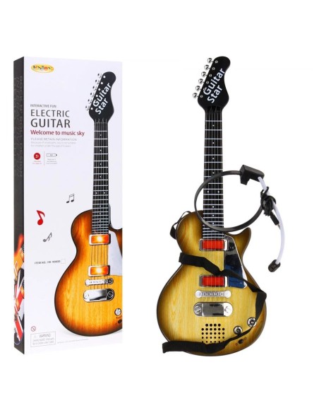 Elektrinė gitara medžio imitacija + Ausinės su mikrofonu + Šviesos garsai