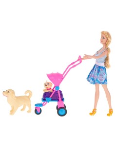Barbies tipo lėlė 29 cm su šunimis vežimėlyje