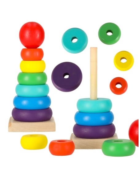 Medinė piramidė, 6 žiedai, 13 cm