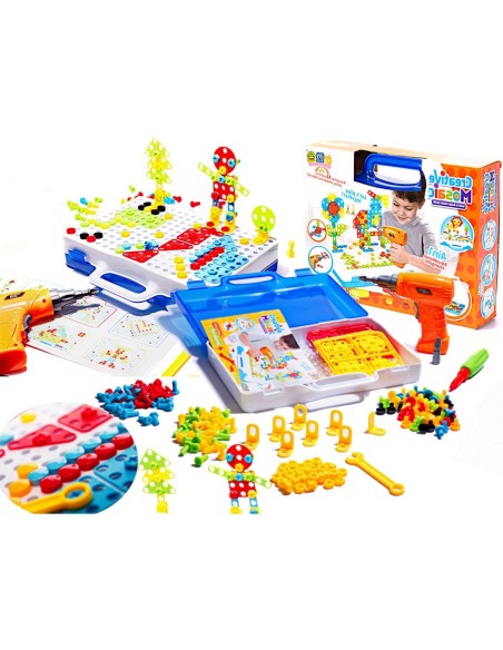 Konstruktorius su varžtais ir elektriniu atsuktuvu