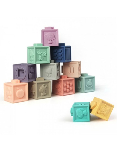 Edukacinių žaislų rinkinys - guminiai sensoriniai kubai