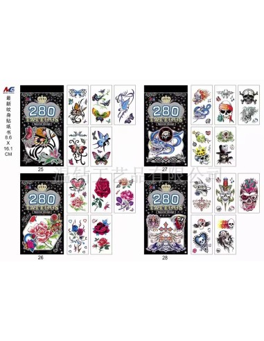 Vaikiškos lipdomos tatuiruotės su drugiais ir kaukuolėmis