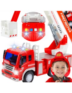 Gaisrinė mašina su prailginamomis kopėčiomis, sirena, garsas, šviesa