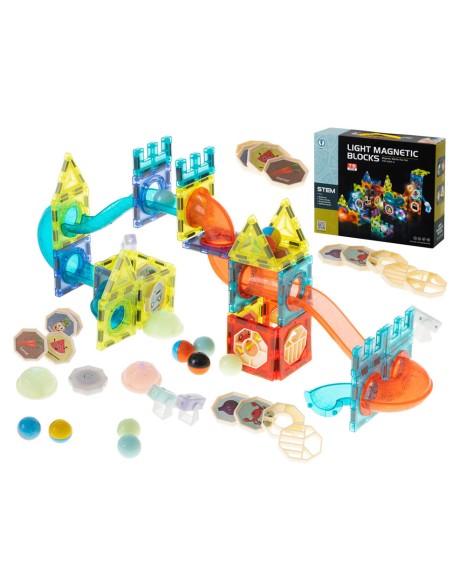 Magnetiniai blokai su šviečiančiu rutulio takeliu – sukurk savo šviesų nuotykių pasaulį!