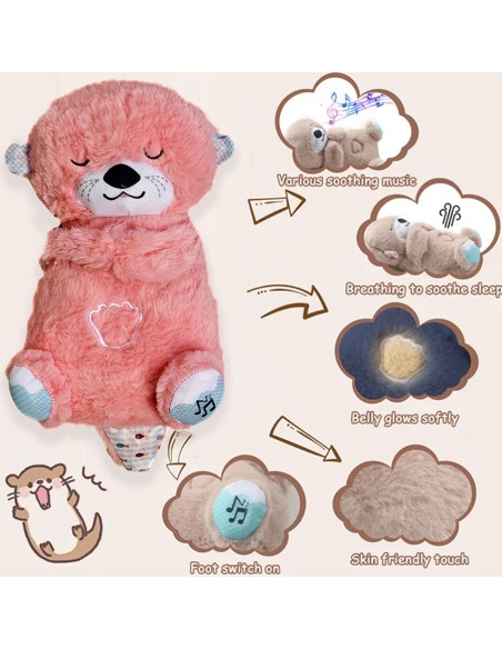 Šviečiantis minkštas žaislas ROŽINĖ ūdra su garsu ir ritmiškai kvėpuojantys judesiai