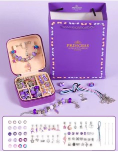 Pandoros apyrankių gaminimo rinkinis violetinei dovanų dėžutėje
