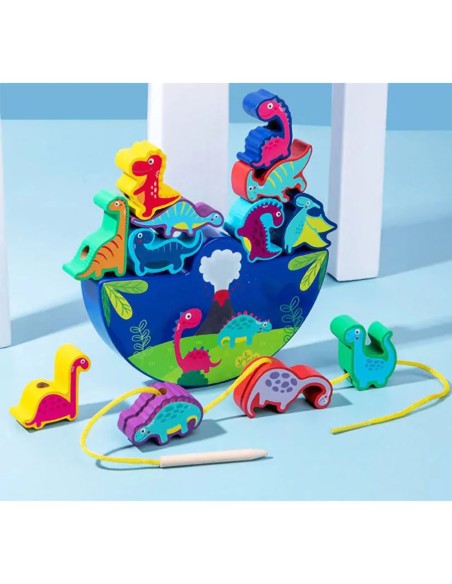 Balansinis žaidimas 2 in 1 su dinozaurais + vėrimas