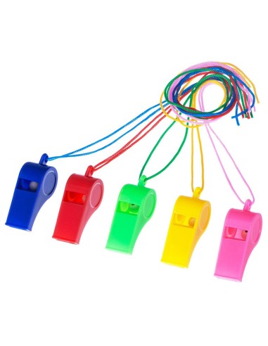 Sportinis varžybų plastikinis švilpukas su virve.