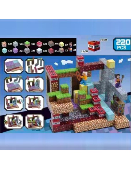 220 vnt Minecraft magnetiniai blokai kubeliai