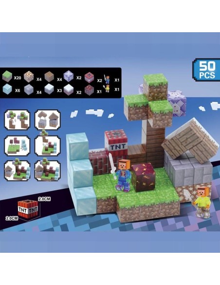 50 vnt Minecraft magnetiniai blokai kubeliai