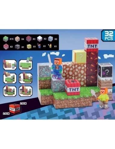 32 vnt Minecraft magnetiniai blokai...