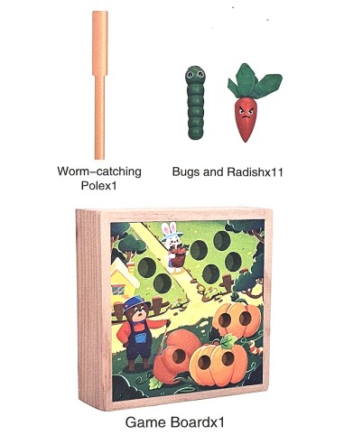 „Jaunojo sodininko“ rinkinys: Medinis lavinamasis žaidimas „Catch Bugs & Radish Pulling“