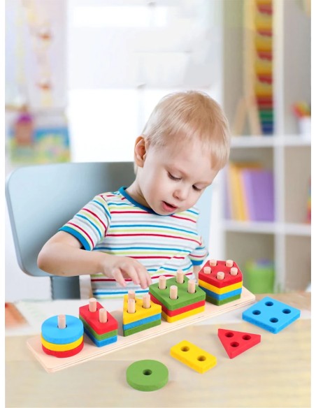 Montessori Lavinamoji Piramidė - Medinė Geometrinių Formų Rūšiuoklė