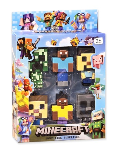 Minecraft Guminės Figūrėlės: 6 Vnt. Lanksčių Herojų Rinkinys – Idealus Kolekcionavimui ir Raktų Pakabukams