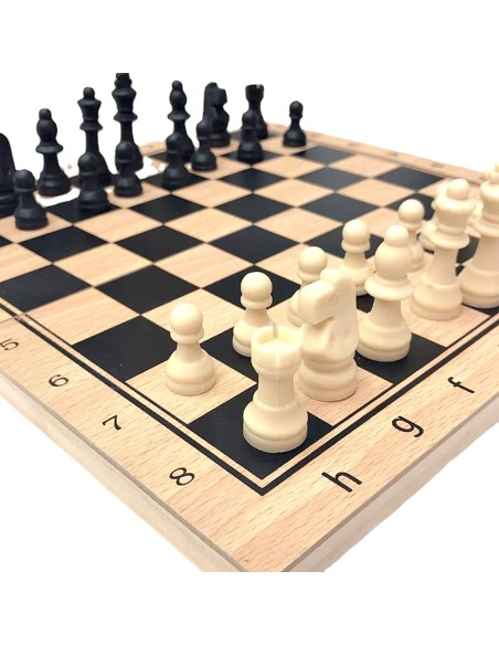 Mediniai šachmatai su medine lenta 39 cm + šaškės ir nardai W7784