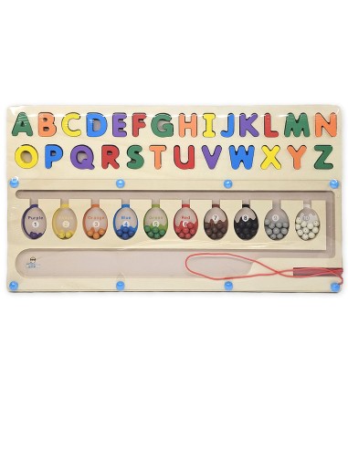 Montessori Medinis Rūšiavimo Padas  - Magnetinis Labirintas su 55 Kamuoliukais ir Abėcėle – 2in1