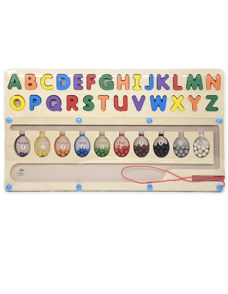 Montessori Medinis Rūšiavimo Padas  - Magnetinis Labirintas su 55 Kamuoliukais ir Abėcėle – 2in1