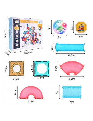 Interaktyvi 125 detalių magnetinė studija su LED kamuoliukais ir spalvingais tuneliais