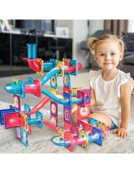 3D Magnetinių blokelių rinkinys – 125 elementų inžinerinis projektas su šviesos efektais