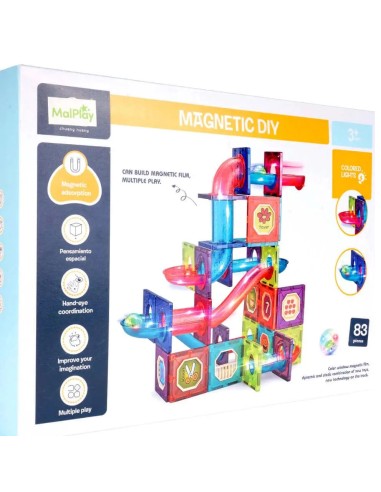 Edukacinė kamuoliukų trasa „Light Magnetic Blocks” su LED efektais, 83 det.