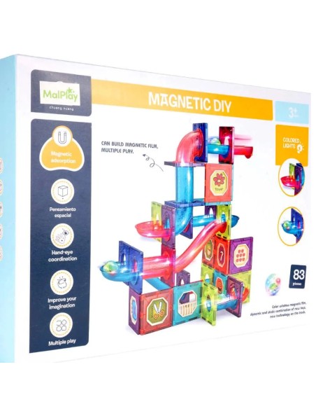 Edukacinė kamuoliukų trasa „Light Magnetic Blocks” su LED efektais, 83 det.