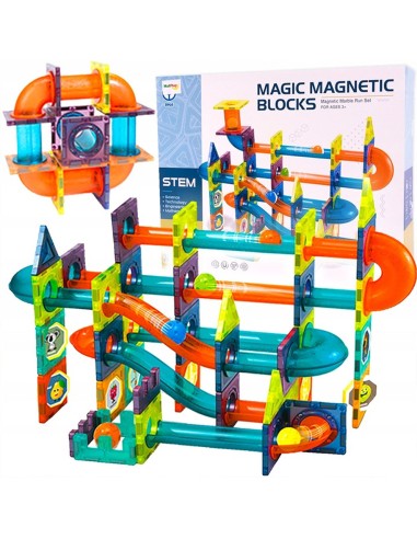 Magnetinis konstruktorius Magic Magnetic Blocks – 96 dalių kamuoliukų tunelių trasa