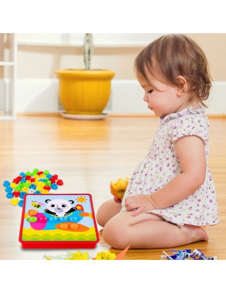 Montessori edukacinė mozaika - Meškiukas: 46 spalvingos sagos ir 12 kūrybinių kortelių