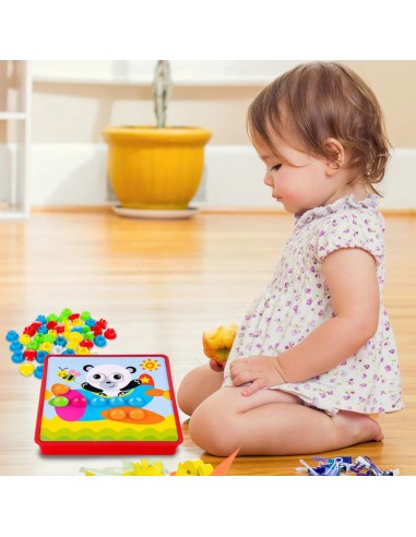 Montessori edukacinė mozaika - Meškiukas: 46 spalvingos sagos ir 12 kūrybinių kortelių