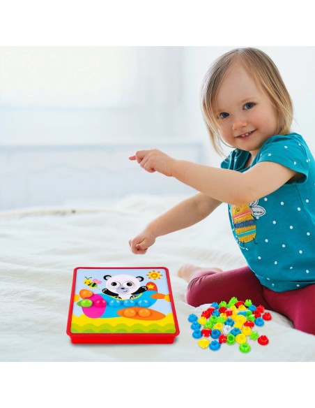 Montessori edukacinė mozaika - Meškiukas: 46 spalvingos sagos ir 12 kūrybinių kortelių