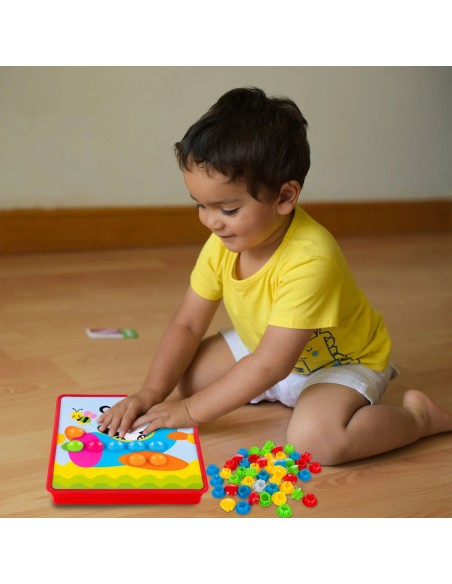 Montessori edukacinė mozaika - Meškiukas: 46 spalvingos sagos ir 12 kūrybinių kortelių