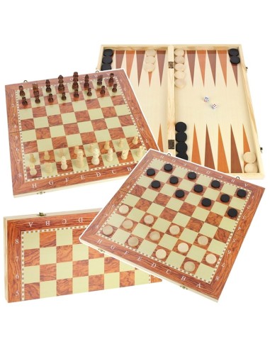 Klasikinis medinis stalo žaidimų komplektas „3 in 1“ šeimos vakarams