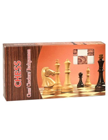 Medinis žaidimų rinkinis 3 viename: Šachmatai, šaškės ir nardai (24x24 cm)