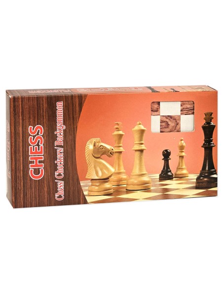 Medinis žaidimų rinkinis 3 viename: Šachmatai, šaškės ir nardai (24x24 cm)