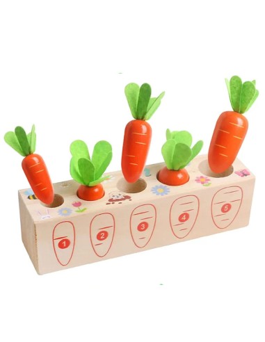Montessori medinis žaidimas Morkų lysvė – dydžių rūšiuoklė