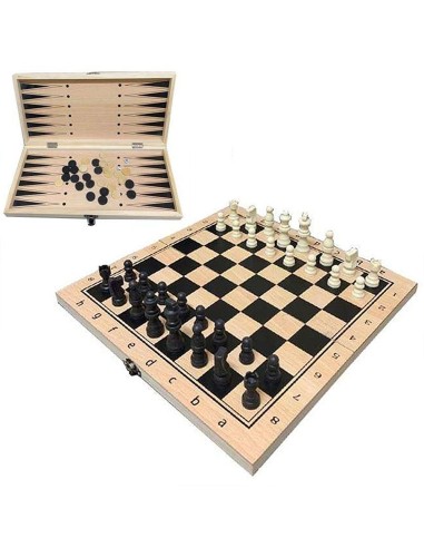 Mediniai šachmatai su medine lenta + šaškės ir nardai W7782