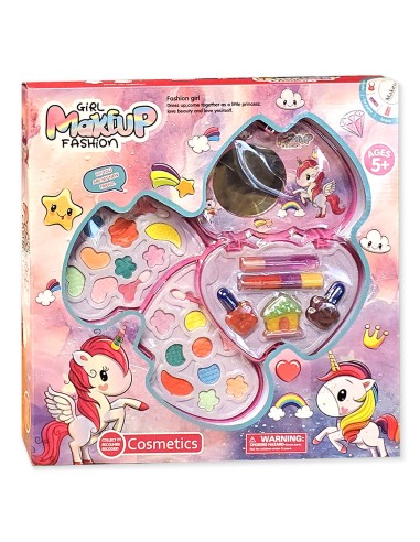 25 dalių „Unicorn“ makiažo rinkinys – spalvinga širdelė su veidrodėliu