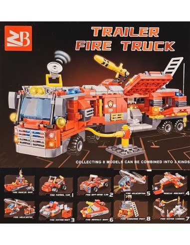 Daugiafunkcis „Fire Truck“ konstruktoriaus rinkinis – 8 gelbėjimo transporto priemonės viename!