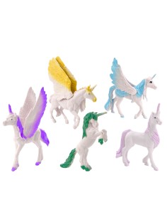 Magiškų vienaragių pegasų rinkinys: 6 spalvingos figūrėlės su išskleistais sparnais