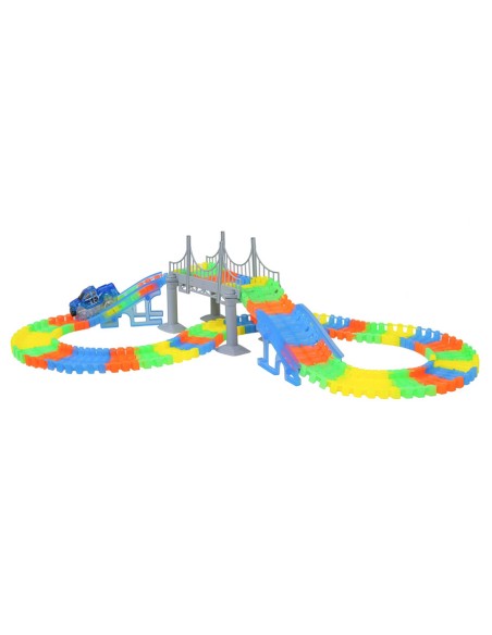 Fluorescencinė lenktynių trasa (238 cm) su LED automobiliu – šviesos greičio linksmybės