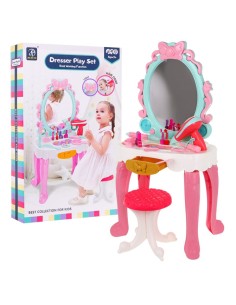 Princesės tualetinis staliukas su plaukų džiovintuvu ir 20+ priedų rinkiniu