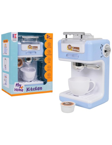 Mėlynas vaikiškas kavos ekspresas su kapsule – tikroviškiems žaidimams