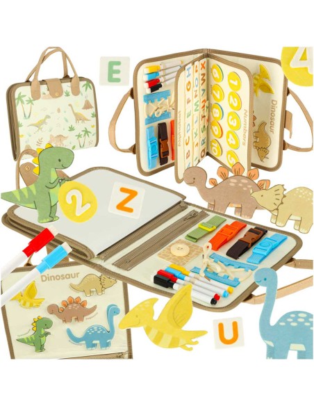 Sensorinis Montessori aplankas „Dino“ – 6 puslapiai atradimų ir savarankiškumo pamokų!