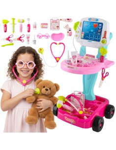 Mažojo gydytojo rinkinys „Pink Clinic“ – XXL vežimėlis su šviesos ir garso efektais!